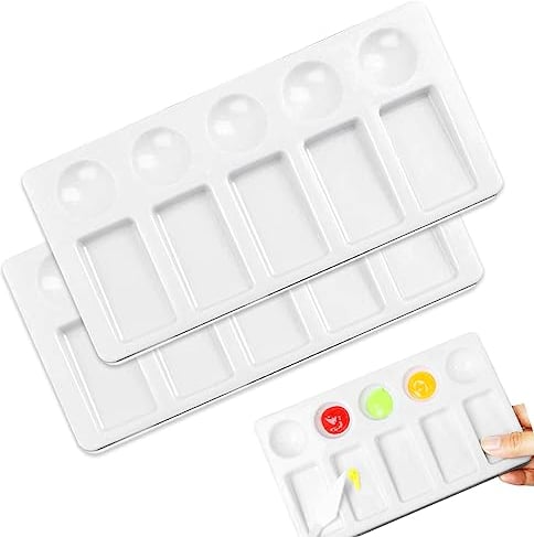 2 Pcs Set Paint Tray Palette Mixing Pallet 10 Well Plastic Round Palette White Round Paint Palette for Artists,Students & Kids Watercolor Acrylic and Oil DIY Craft Professional Art Painting