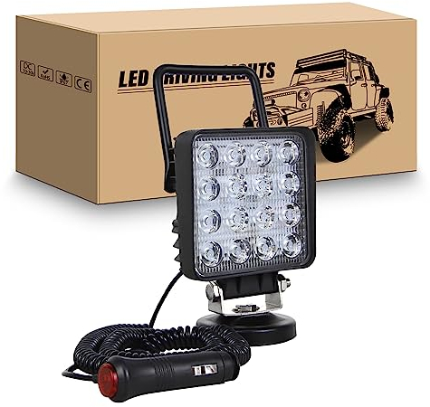 RIGIDON Led arbeitsscheinwerfer mit magnetfuß, 4 Zoll 48W led flutstrahler auto magnet 12V offroad beleuchtung für Auto SUV ATV Traktor LKW 4x4 Boot,6000K Weiß suchscheinwerfer, arbeitslicht