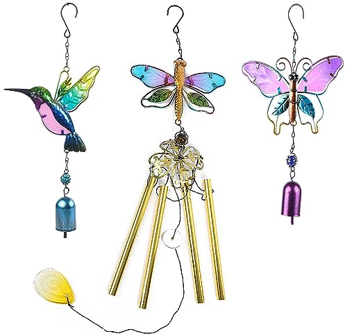3 Stück Windspiele für Draußen, Schmetterlings Windspiele, Libelle Windspiele, Birdie Windspiele, Windspiele für Draußen Hängend, für Draußen, Hof, Terrasse und Garten Windspiel
