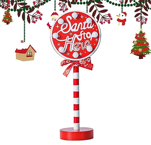 Qmisify Santa Stop Here - Light Up the Stop Christmas Ornament,Desk Lamp Sign Stop Ornament Christmas Outdoor Illuminated Sign