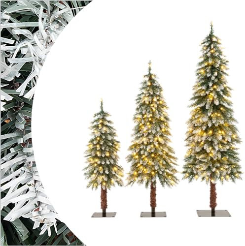 SPOTRAVEL Pre-Lit Artificial Christmas Tree Set of 3, Slim Pencil Christmas Trees with 129/231/ 369 PVC Branch Tips & 50/100/ 150 Warm White LED Lights, Xmas Holiday Party Decor for Office Home
