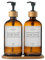 2 Pack Amber Soap Dispenser with Bamboo Tray, 500ml Glass Soap Dispenser, Soap Dispenser Bathroom & Kitchen, Hand soap Dispenser, Refillable Glass Pump Bottle with Waterproof Labels