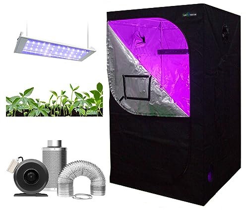Sunstream Grow Tent Complete Kit Hydroponic Growing System Double Switch LED Grow Light + Carbon Filter Duct Combo + Grow Tent (Dual LED+60x60x140cm+4 Filter Combo)