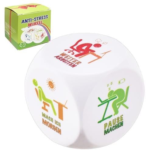 Anti Stress Würfel, 1 Stück Stresswürfel mit 6 Lustigen Aktionen zum Stressabbau, Kollegen Geschenke Büro Spielzeug, Anti Stress Geschenk für Mitarbeiter