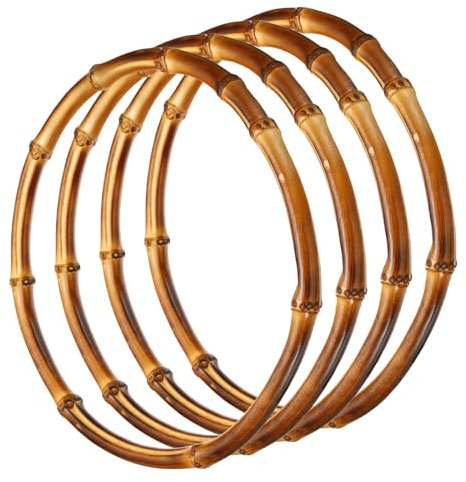 PATIKIL 4 Stück Bambus Handtaschengriffe runde Ersatzringe für handgemachte Taschen und Dekorationen Bambus, Braun