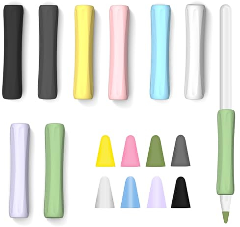 DALAETUS 16 Stück Silikon Griff Set für Apple Pencil mit Stiftspitzen-Schützer, Schutzhülle Zubehör Kompatibel mit Apple Pencil 1.und 2.Generation,Ergonomisches Design Griff Schutzhülle (8 Farben)