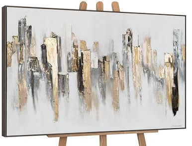 YS-Art Luxus Acryl Gemälde auf Leinwand Stadt Rhythmen handgemaltes Wandbild modernes Wohndekor abstrakte Skyline Bild echtes Kunstwerk 180x120 cm