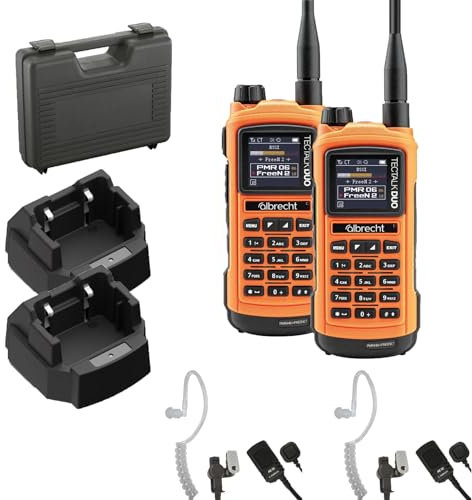 Albrecht Tectalk Duo, PMR & Freenet Funkgerät, 29149.S1, Kofferset mit 2 Funkgeräten und Headsets, Orange