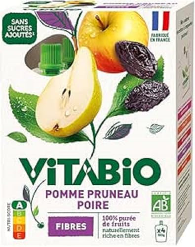 VITABIO - Gourdes Pomme Pruneau Poire - FIBRES - 4x100g - BIO