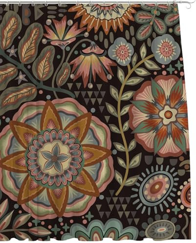STARUBY Tenda da doccia boho, set di Tenda in tessuto di poliestere, tenda da impermeabile per decorazioni da in stile country, 180x180cm Fiore