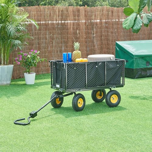 pro.tec Bollerwagen Corropoli Handwagen Gartenwagen max. 550 kg Strandwagen herausnehmbare Plane 112 x 51 cm Transportwagen mit ergonomischem Tragegriff Schwarz/Gelb