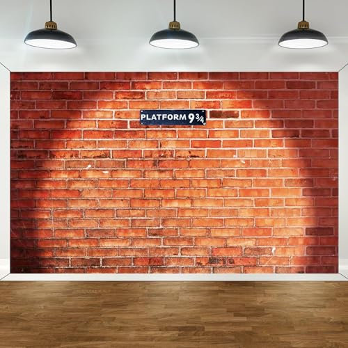 DazzJoy Harry Geburtstags Deko Banner, 180 x 110cm Backstein Mauer Hintergrund Banner, 9 und 3/4 Cross Station Zeichen Backsteinmauer Party Deko Hintergrund Türvorhänge für Zauberer Braun Wand Deko