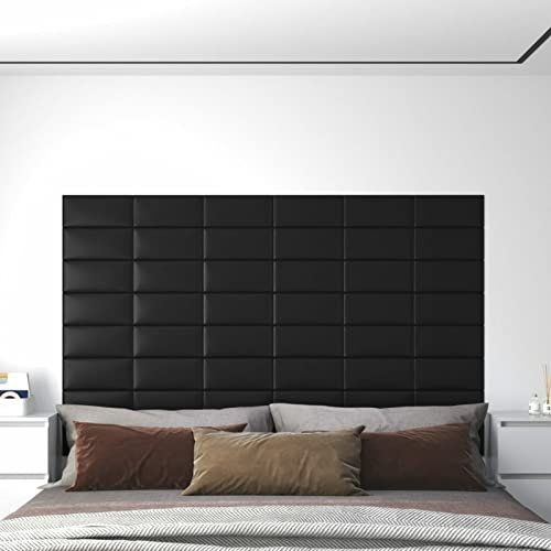 Juroupi Panneaux muraux 12 pcs Noir 30x15 cm Similicuir 0,54 m² Panneau Mural Decoratif,Plaque PVC,Revetement Mural