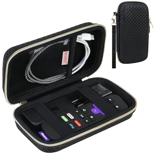 BOVKE Hard Case for Roku Voice Remote Controller, Roku Streaming Stick+┬4K, Roku Remote Case for Roku TV Steaming Stick 3820R/ 3821R/3941R, Extra Mesh Pocket for Adapters, Cables, Black Star