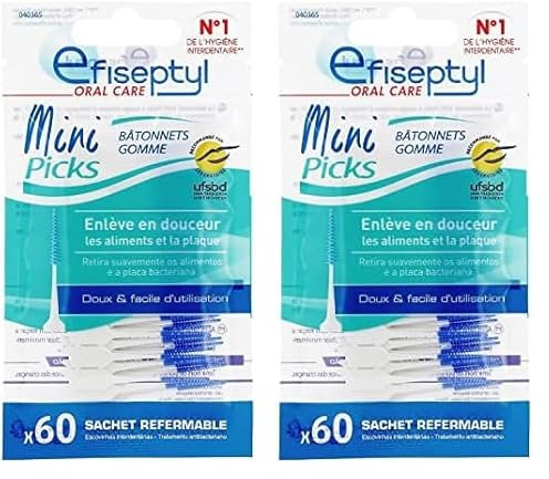 Efiseptyl - 60 Mini Picks - Bâtonnets Gomme - Doux et Facile d'Utilisation - Sachet Refermable (Lot de 2)