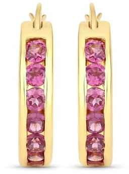 Rafaela Donata Damen Creolen aus 925/- Sterling Silber gelbvergoldet 14 Karat mit Rhodolith rosa-rot Edelsteinohrringe Edelsteingröße 2,50 mm