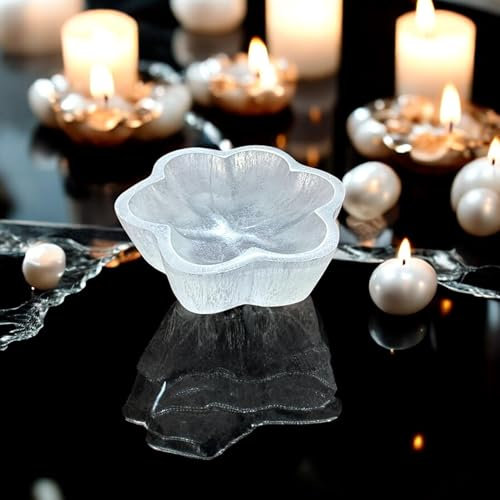 Selenite Bowl Flower Shape 10cm Alter Cleansing Bowl Meditation Healing Metaphysical Spiritual Energy Dish Charging Crystal Gemstones Plate Tray Home Decoration Gift
