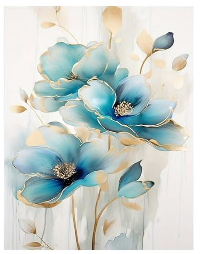 DCIDBEI Groß und KlarDiamant Painting Bilder Erwachsene Blumen Blau Gold 40x50 cm Malen nach Zahlen Blumen Diamant Painting Bilder Blumen Blau Gold Modern Wohnzimmer Bilder Modern Orchideen