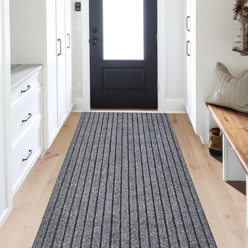 MYOYAY Door Mat 90x300cm Washable Rubber Door Mats Indoor Outdoor Non-Slip Entrance Rug Doormat Rubber Back Dirt Trapper Super Absorbent Kitchen Floor Mat Outdoor Rug Grey