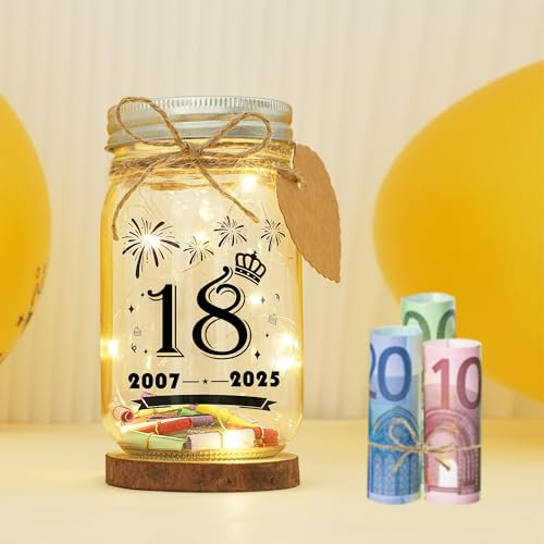 Seutgjie 18. Geburtstag Mädchen Geschenk, Deko 18 Geburtstag Geldgeschenke LED Flaschenlicht mit Jahre 2007 bis 2025 für Frauen Mädchen Junge Personalisiertes Geschenk