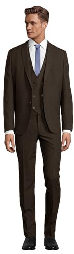 Steffen Klein Herren Anzug - Dreiteiler - Slim Fit - Größe 54 - Business Anzug mit Weste - Elastischer Komfort - Braun