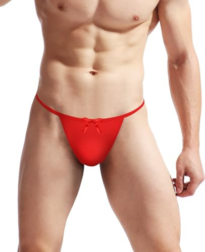 JFAN Strings Homme Slip Homme Taille Basse Mini String sous-Vêtement avec Nœud Rouge