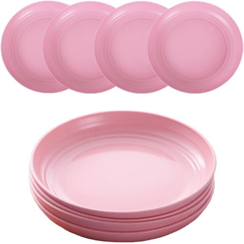 Plato de plástico reutilizable, juego de 4, 20 cm, platos para comida indestructibles, plato ligero para acampar, ensalada, pasta, fiesta, casa, oficina, apto para lavavajillas y microondas (Rosa)