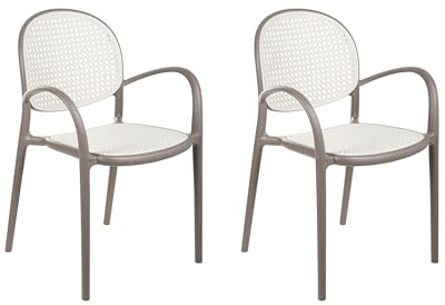Beliani Retro Set of 2 Dining Chairs Outdoor Garden Stackable Plastic Light Brown Povoletto