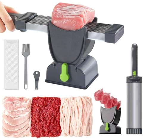 Affettatrice Manuale per Carne, Coltello per Affettare con Spessore Regolabile, Lama in Acciaio Inossidabile 420, Utensile per Grigliare in Casa (Grey)