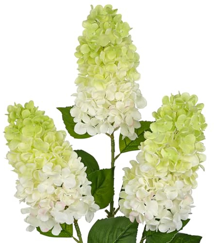 Arborus 3PCS Fake Flowers Cone Hydrangea Limelight Artificial Panicled Hydrangeas 27 Long Floral Stems for Vase, Silk Flowers Décor for Spring Home Kitchen Décor Floral Arrangement