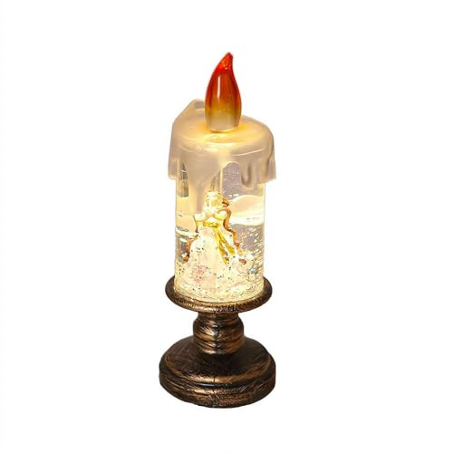 Weihnachtsschneekerze, batteriebetriebene beleuchtete, flammenlose Kerze mit wirbelndem Wasser und Glitzer, Schneefall PVC-Kerze für Zuhause, Tischplatte, Kamindekor (Engel)