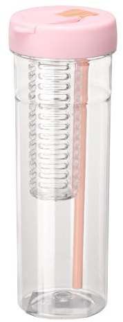 sourcing map Fruit Infuser Water Bottle 850ml / 29 oz Plastic LeakProof Shatter Proof Water Bottle with Foldable Straw for Gym Camping Travel Cold Drinks, Pink
