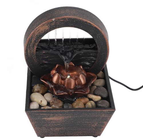 Fafeims LED Tabletop Stone Water Fountain Ornamental Flower Decoration for Home Office, USB Desktop Fountain with Warm Light for Prosperity Symbol