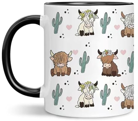 Highland Cow Mug 11Oz, Double Sided Printed Animal Ceramic Mug, Adorable Coffee Cup for Tea Hot, Funny Mugs for Weekend Brunches, Office Desks, Countryside Getaways, Highland Cow Gifts
