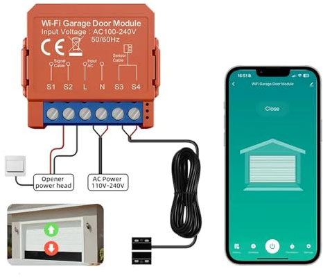 Ouvre-porte de garage Wi-Fi intelligent, compatible avec Alexa, Google Assistant et commande vocale, contrôle via l'application Tuya/Smart Life, installation facile, aucun hub nécessaire
