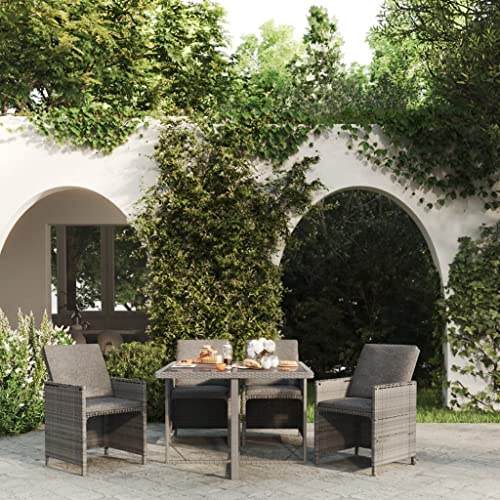 QJBSAVVA 5-TLG. Rattan Garten-Essgruppe mit Auflagen 109 x 107 x 74 cm Grau Klappbare Stühle platzsparend für Balkon Terrasse Camping