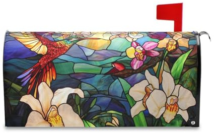 Yoogain Buntglas, schöne Vögel, bunte Orchideen, Blumen, dekorative magnetische Briefkastenabdeckungen für Thanksgiving, einzigartige Weihnachtsbriefkastenabdeckungen, Standardgröße, Caja de Correos
