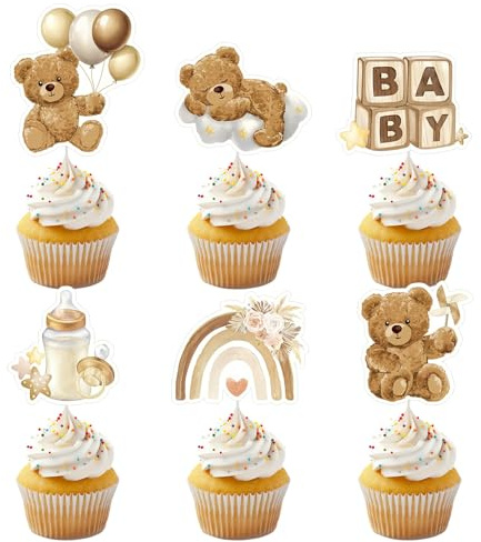 24 Stk. Bären-Cupcake-Topper für Baby Shower, Teddy-Bär-Kuchen-Topper für Jungen und Mädchen, Baby Shower Deko, Gender Reveal, Geburtstagsparty