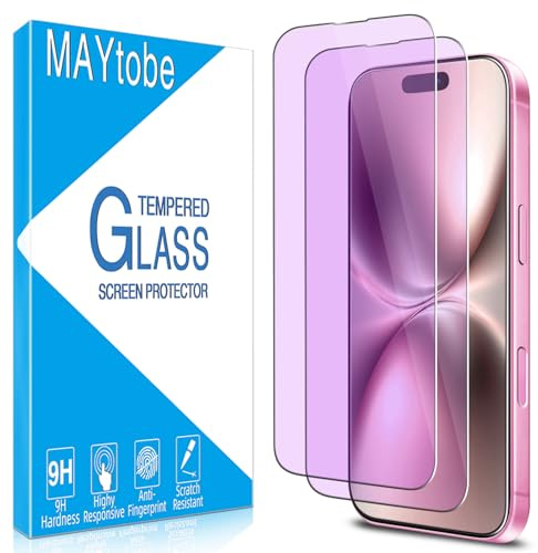 MAYtobe 2 Pack Anti-Blue Light Screen Protector for iPhone 16 Plus | Tempered Glass Eye Protection, Ultra Resistant, Touch Sensitive, Case Friendly, No Bubbles