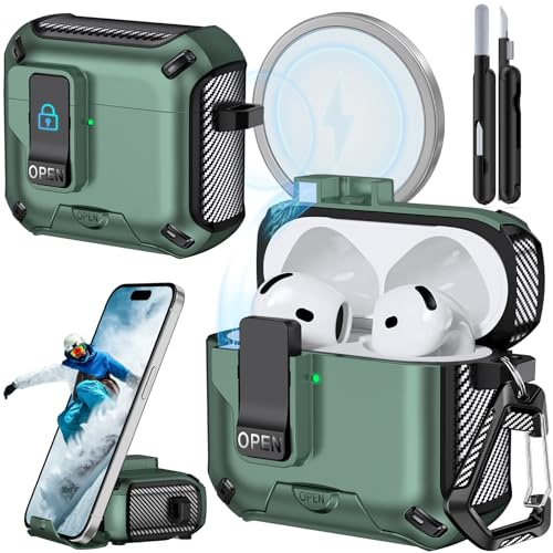 Joremx Custodia Magnetica Per AirPods 4 con Porta Telefono (Verde Mela)