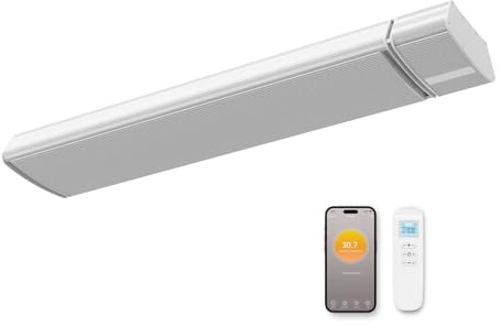 Infrarot Heizstrahler, Infrarotstrahler 1500 Watt, Infrarotheizung mit Thermostat, Elektroheizung WiFi App Steuerung Fernbedienung, Infrarotheizstrahler Wand- & Deckenmontage, Terrasse & Garten，Weiß