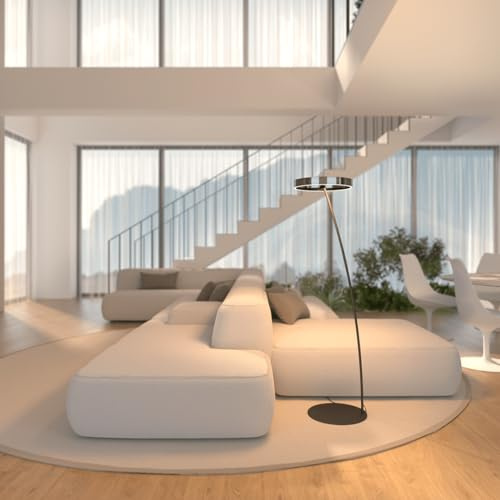 NEONA SOLA LED Stehleuchte Aluminium Dimmbar, Stehlampe mit Fernbedienung warmweiß bis kaltweiß 180° Schwenkbar, Wohnzimmer Leselampe (Schwarz Chrom)
