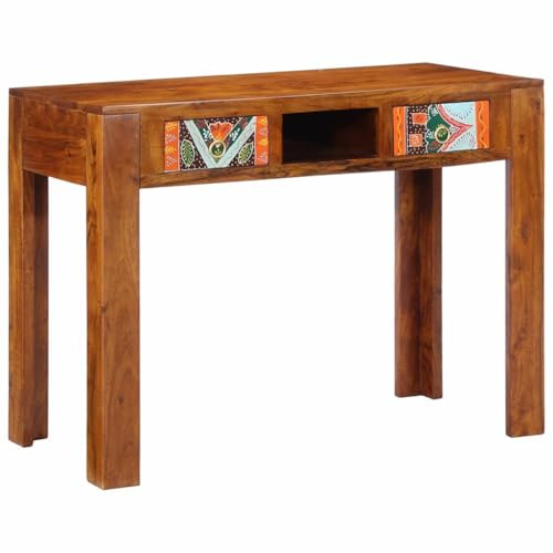 LoogCape Schreibtisch mit Schubladen braun, Massivholz Akazie 100 x 50 x 75 cm, Stauraum für Laptop PC Arbeit, für Homeoffice Zimmer für Ordnung und Lernen