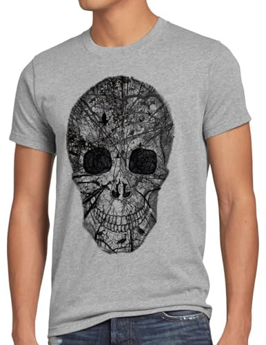 style3 Nature Skull T-Shirt Herren Totenkopf, Größe:L, Farbe:Grau meliert