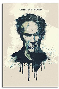 Paul Sinus Art Clint Eastwood 90x 60cm Keilrahmenbild Kunstbild Aquarell Art Wandbild auf Leinwand fertig gerahmt Original Unikat