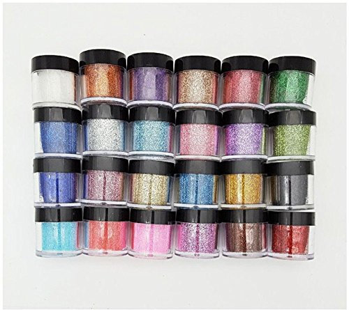 XICHEN 24 Colour Fine Acrylic Glitter Powder for Nail Art Tips Design, Decoration Glitter Dust Powder Jumbo Size