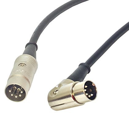 Angled Midi Lead. Pedal Board Cord, Keyboard, Synth, Foot Switch Cable. 5 Pin Din (8m, Black)