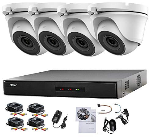 HIKVISION HIWATCH 4CH DVR CCTV KIT SECURITY SYSTEM & 4X HIWATCH HIKVISION TVI 1080P FULL HD WHITE DOME CAMERAS 20M IR NIGHT VISION EASY P2P 1TB HDD