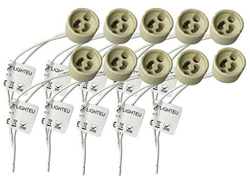 lighteu®, 10x GU10 Fassung Sockel Keramik mit Qualitäts 0,75mm² Silikonkabel für LED und Halogen