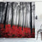 ABAKUHAUS Wald Duschvorhang, Mystical Foggy Woodland, Stoffliches Gewebe Badezimmerdekorationsset mit Haken, 175 x 220 cm, Schwarz Rot Hellgrau
